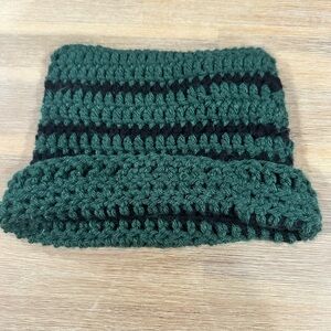 Green and Black Knit Beanie handmade 2 cute little points